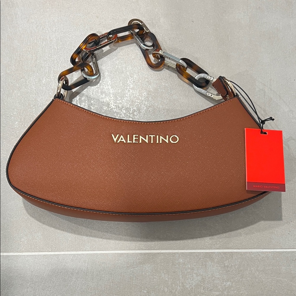 Valentino Tan Shoulder Bag with Chain Accent